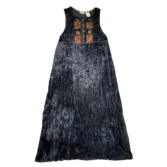 Vintage 90s White Stag Velvet Dress with Rust Embroidery Detail Sz Small - Picture 1 of 4